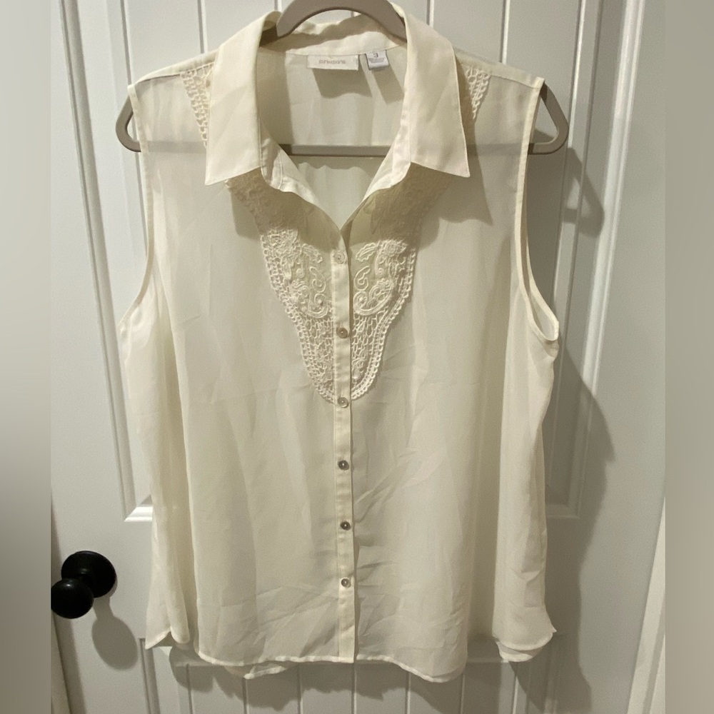 Chico's Sleeveless Button-Front Sheer Lace Yoke Top - Cream